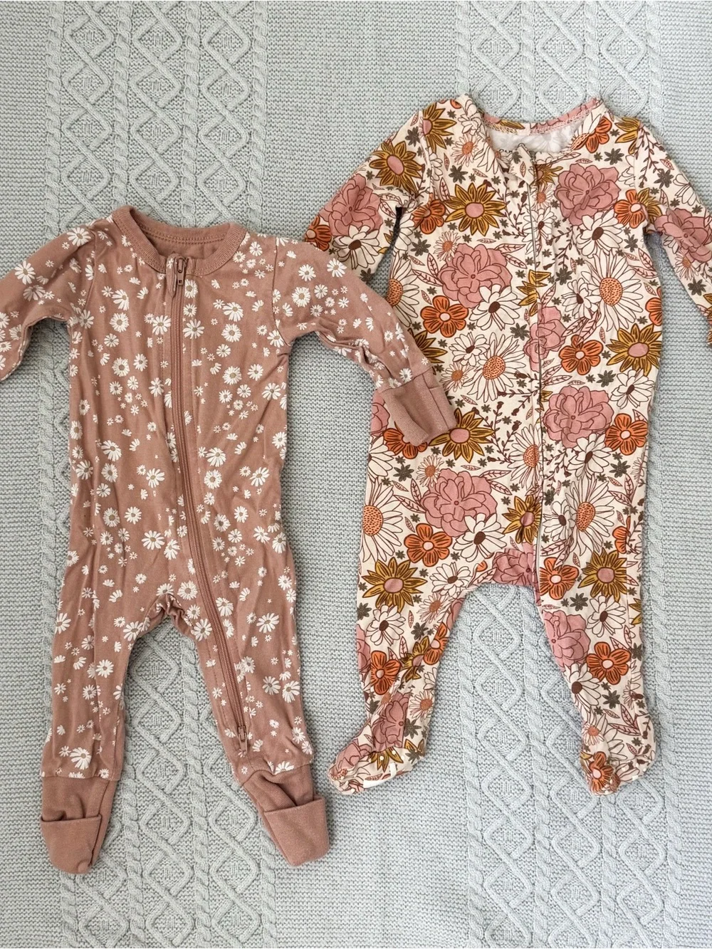Caden Lane City Mouse Floral Footie Set Newborn 0-3M Groovy Mauve Daisy Boho